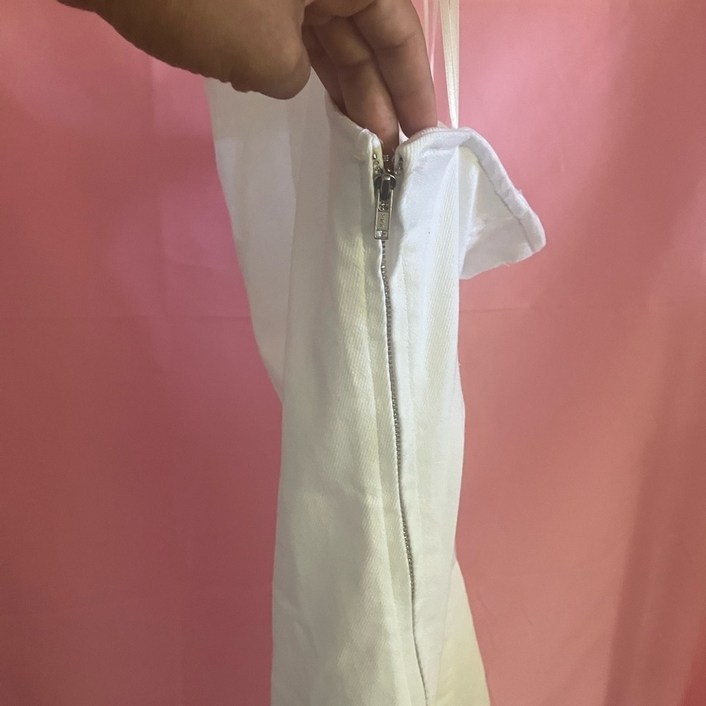 White Halter Denim Mini Dress – Sleeveless, Chic Summer Party Dress, Size XL - Picture 3 of 4